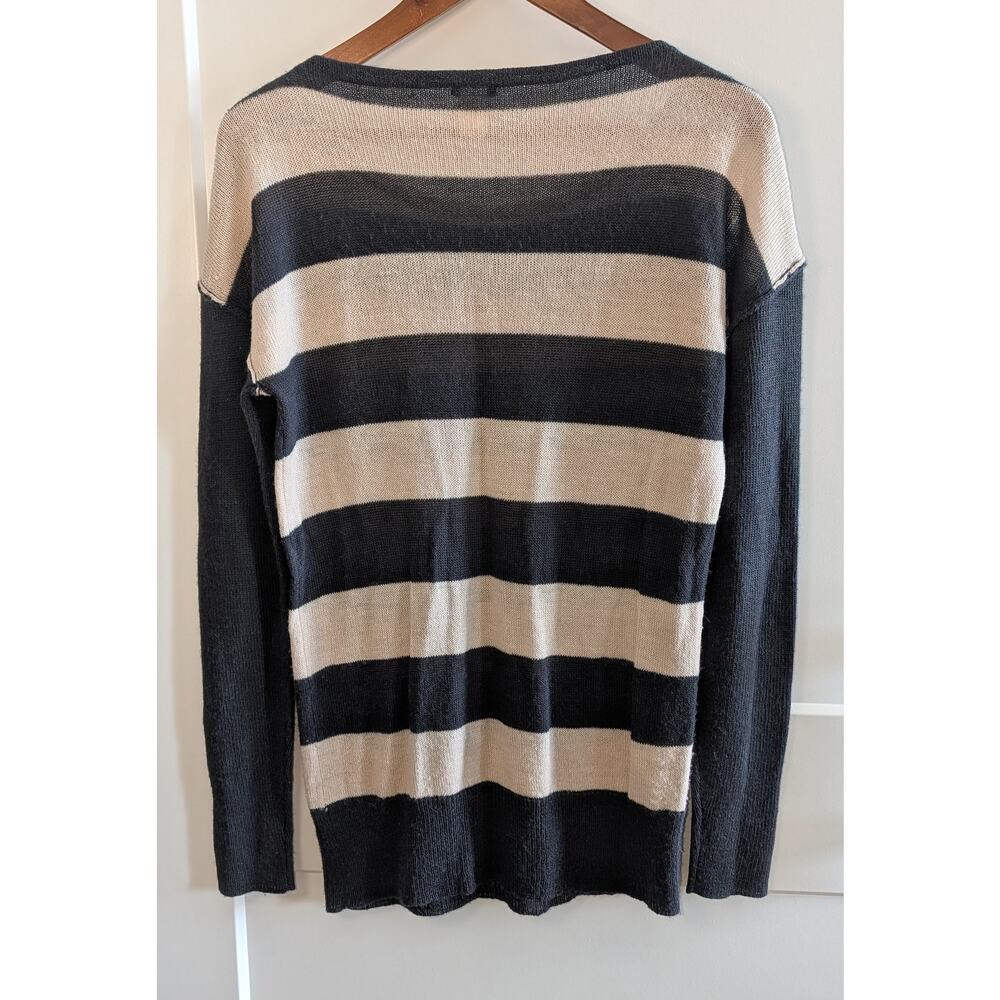 J.Crew Alpaca Merino Wool Sweater Sz L Navy Beige Stripe Scoop Neck Pullover - Picture 3 of 4